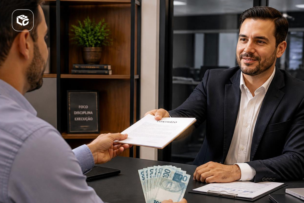Homem entrega contrato e dinheiro para venda de RPV